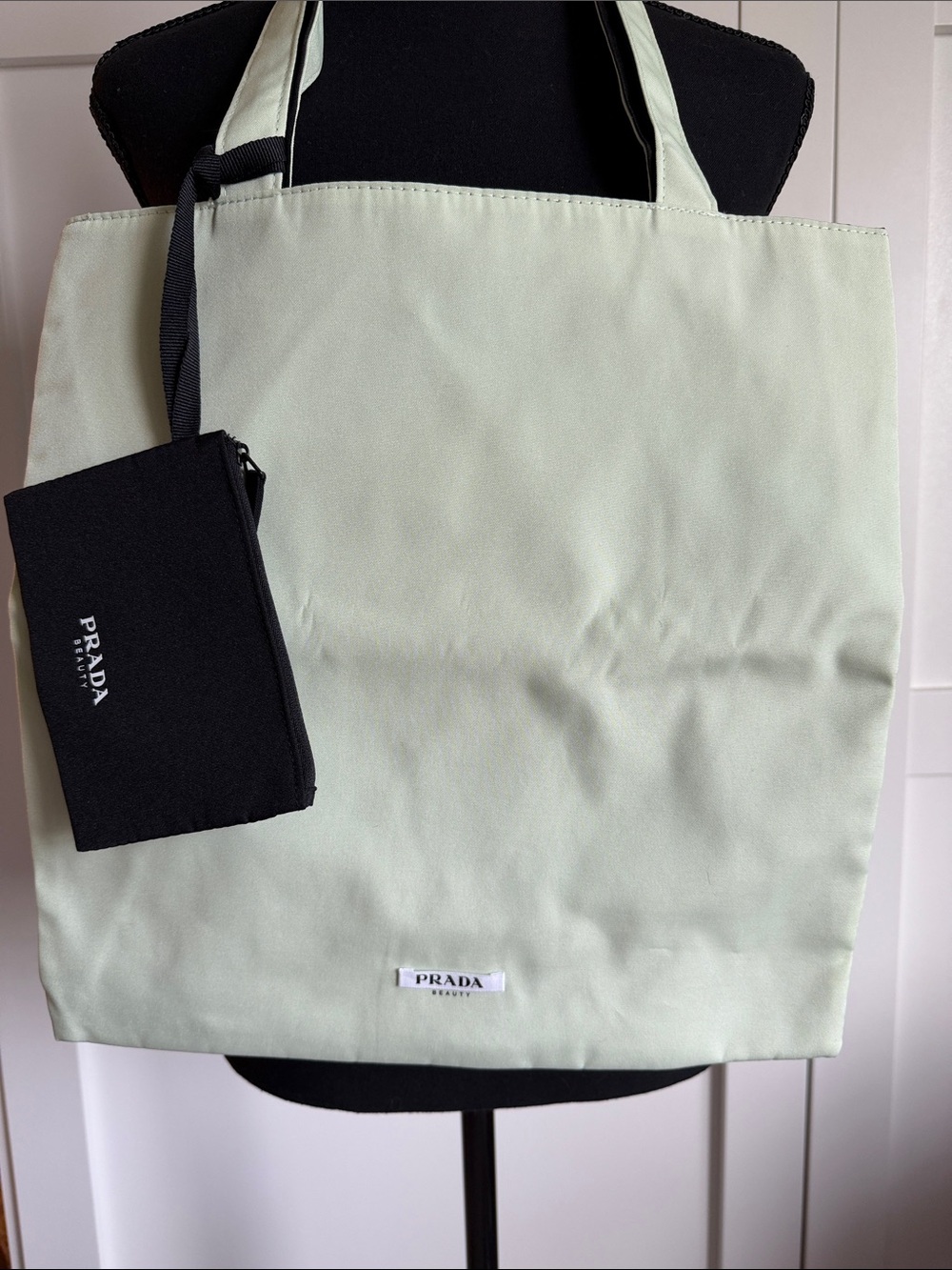 Prada Pale Mint Nylon Tote with Black Detachable Pouch